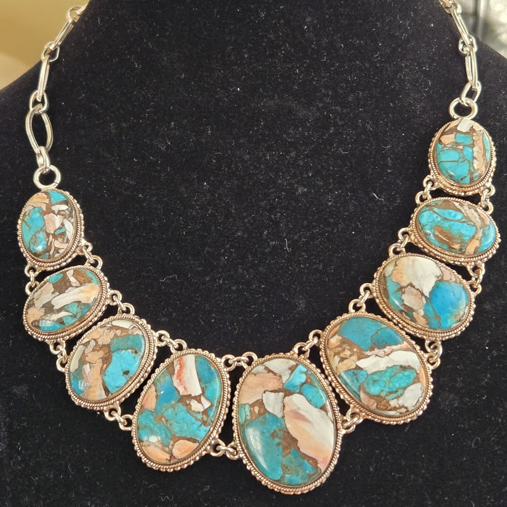 Turquoise and Silver Statement Necklace & Bracelet